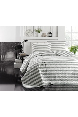 Enlora Home Kapitone Yatak Örtüsü Seti Çift Kişilik Hook Gri