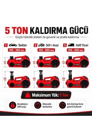 Prohummer Phm314 Elektrikli Kriko Seti - 5 Ton Hidrolik Kriko + Hava Pompası + Bijon Anahtarı + Led Fener