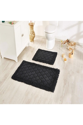 Cotton Special 2'li Pamuklu Klozet Takımı Antrasit Banyo Paspas Seti Klozet Takımı Renkli