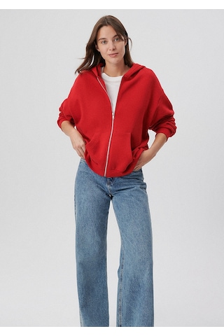 Mavi - Fermuarlı Kapüşonlu Kırmızı Basic Sweatshirt 1611775-82054 Kırmızı