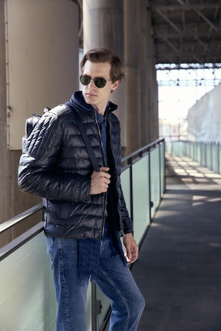 Su Geçirmez Regular Fit Erkek Şişme Suni Deri Mont Lacivert 4528 Lacivert