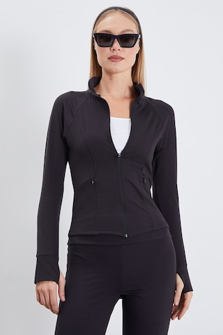 Fullamoda Parmak Geçirmeli Dalgıç Kumaş Slim Fit Ceket Siyah