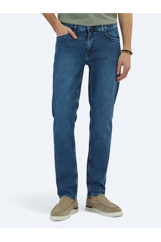 Orta Mavi Slim Fit Denim Pamuk Karışımlı Pantolon Orta Mavi