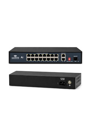 Cnsvısıon 16 Port Poe + 2 Gigabit Uplink + 1 Sfp Aı Smart Switch 260w Cctv Network Switch