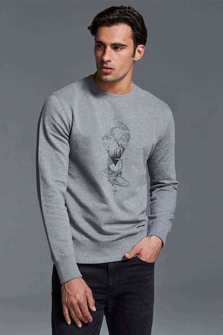 Art Dönence Baskılı Gri Erkek Örme Sweatshirt