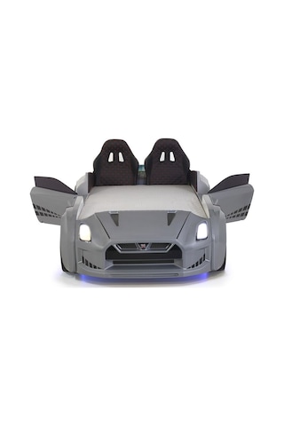 Gri Arabalı Yatak Kapıları Açılan Gtr Full Ledli Kumandalı Ve Müzikli + Ortopedik Yatak 90x190 Cm