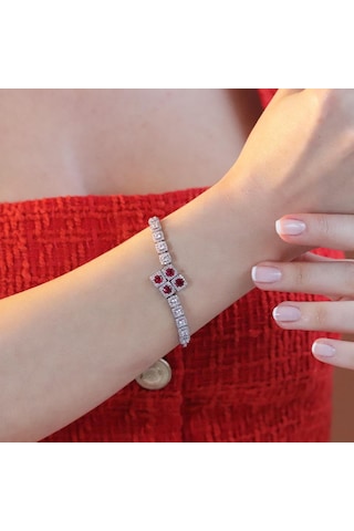 Kare Montür Ruby Gümüş Set Gümüş