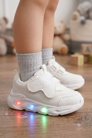 Cool Kids Çoçuk Işıklı Kışlık Su Geçirmez Kaydırmaz Hafif Poli Ortopedik Taban Rahat Cilt Deri Spor Ayakkabı Beyaz