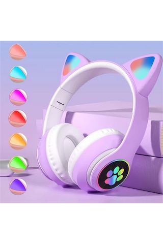Kedi Kulağı Detaylı Kablosuz Rengarenk Işıklı Bluetooth Rgb Çocuk Oyuncu Kulaklık Üstün Performans