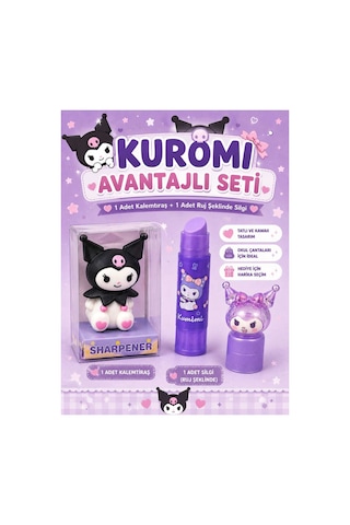 Sanrio Kuromi Karakterli Kalemtıraş Ve Ruj Silgi Seti - 2 Parça Sevimli Kırtasiye Seti