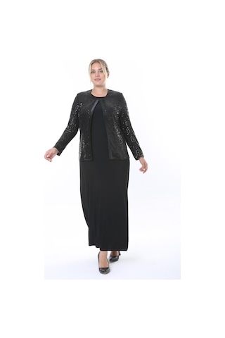 Büyük Beden 3811 Siyah Ceket+elbise Takım 001