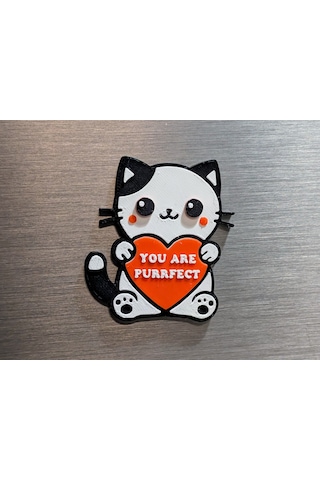 You Are Purrfect Yazılı Kalpli Kedi Figürlü Sevgililer Günü Hediyesi Buzdolabı Magneti