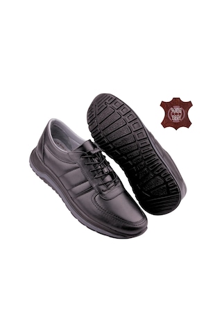 Castle Black Ac42150-1 Hakiki Deri Esnek Poli Taban Lastik İpli Günlük Erkek Ayakkabı Siyah