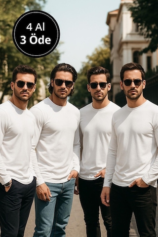 Rich Erkek Beyaz 4'lü Paket Basic Uzun Kollu Tişört Sporcu Body T-shirt Beyaz