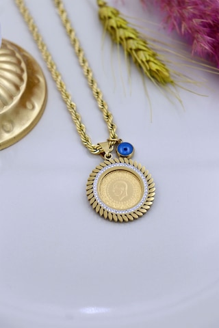 22 Ayar Çeyrek Altınlı Çelik Kolye