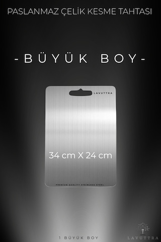 34x24 Cm Büyük Boy Paslanmaz Çelik Kesme Tahtası - Antibakteriyel - Leke Ve Su Tutmaz Gri