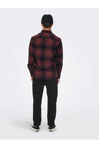 22022446 Only & Sons Onssoll Ls Check Shirt Erkek Gömlek Tawny Po Bordo