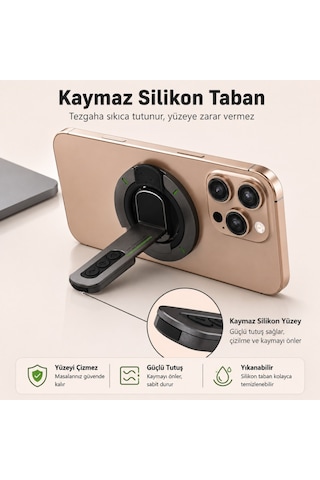 Polham 3in1 Manyetik Telefon Tutucu 360 Döner Parmak Yüzük Ve Ayarlanabilir Telefon Standı, Ful Metal Stand Siyah