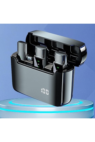 Lcd Ekranlı Kablosuz Yaka Mikrofonu Şarj Kutusu Taşınabilir