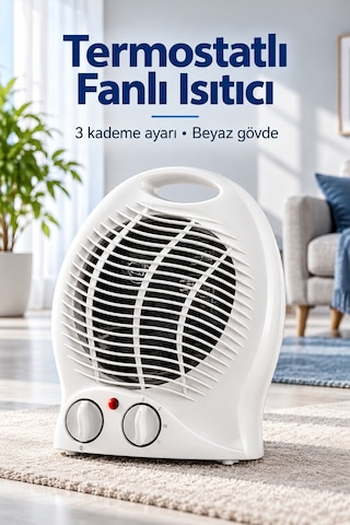 Termostat Ve Kademe Ayarlı Beyaz Fanlı Isıtıcı