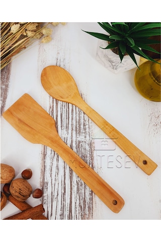 Ahşap Tahta Mutfak Kaşık Seti 2 Parça Kayın Şimşir Ağacı 2-3