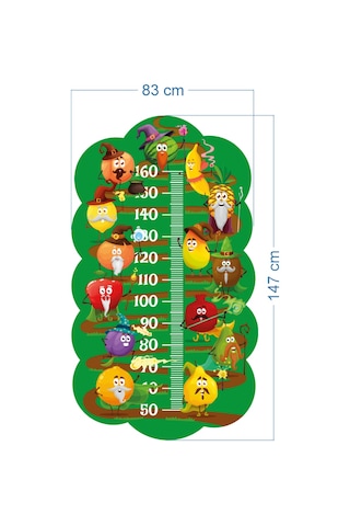 Çocuk Odası Boy Ölçer, Meyveler Tasarımlı Duvar Stickerı Folyo Baskı, Dekoratif Boymetre