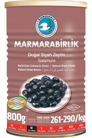 Marmarabirlik Doğal Salamura Zeytin 800 Gr Teneke M Boy 261-290 X 4 Adet