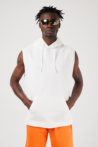 Scorp Rebel Erkek Kapüşonlu Kolsuz Sweatshirt Hoodie Beyaz Standart