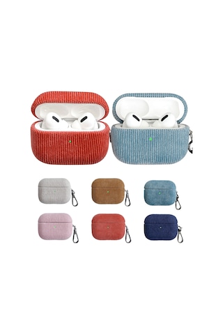 Airpods Uyumlu Pro İçin Kadife Kumaş Desenli Kulaklık Koruyucu Kılıf Pembe