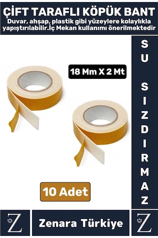 Uzun Ömürlü Ultra Güçlü Kolay Uygulanır İz Bırakmaz Çift Taraflı Köpük Bant 18 Mm X 2 Metre 10 Adet
