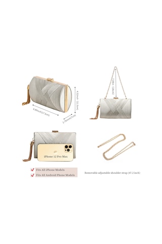 Dofolink Renkli İmitasyon İpek Bayram Çanta - Elden Tutulabilir, Çantalama, Askılı Kullanım - Metal Kanca Kapanma - 17.5x7x11.5cm Çok Renkli