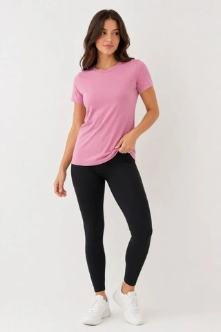 Hazego Basic Tişört Bisiklet Yaka Kısa Kol Günlük Yazlık Slim Fit T-shirt - Pembe