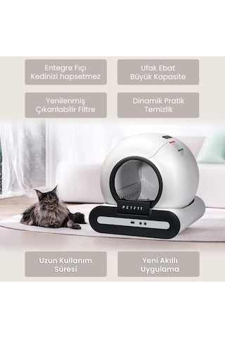 Petfit Ti+ 65l Wi-fi Akıllı Otomatik Kedi Tuvaleti Kum Kabı Siyah Ultra Sessiz+app Kontrol+akıllı Sensör+uv Filtre