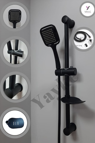 Yayke Mat Siyah Kardelen Sürgülü Duş Seti Banyo Duş Takımı Mat Siyah