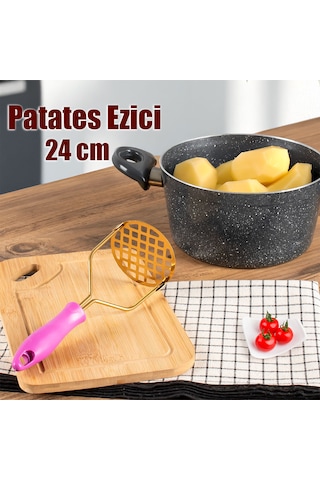 Porsima Paslanmaz Metal Patates Ezici Patates Ezeceği 24cm Mor