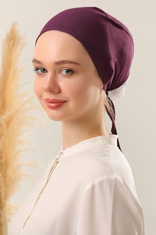 Melodi Scarf Kadın Tesettür Dikişli Set Bone Mor 3 Adet Bağlamalı Penye Bone Mor