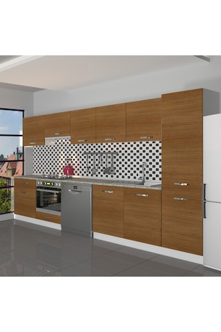 Decoraktiv Elite 325 Ankastre Fırın Modüllü Mdf Hazır Mutfak Dolabı - Tezgah Dahil - Naturel Ceviz