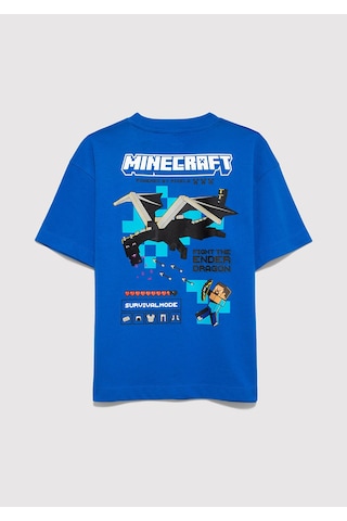 Mavi - Minecraft Baskılı Mavi Tişört 6610477-82491