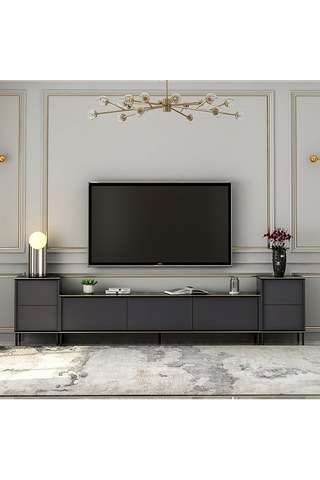 Tv Sehpası Kozan Set Antrasit Mermer Desen 260 Cm