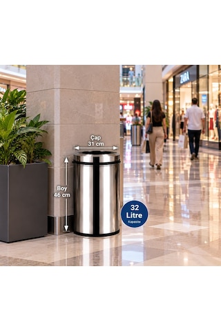 Pratik Çemberli Çöp Kovası 32 Lt Paslanmaz Acar 13285