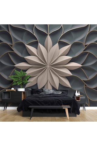 3 Boyutlu Beyaz Çiçek, Kabartma Siyah Duvar Kağıdı 1 M²
