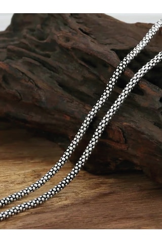 925 Ayar Gümüş Popcorn Eskitme Model Zincir Kolye 1,7 Mm