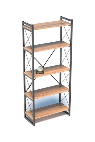 5 Raflı Metal Kitaplık Ceviz 180 Cm Çok Renkli