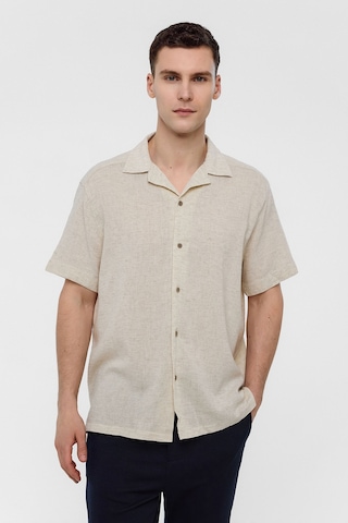 Backandbond Natural Relaxed Fit Küba Yaka Kısa Kollu Gömlek