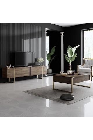 Luxe Gold Demir Ayaklı Ceviz Orta Sehpa Ceviz - Gold