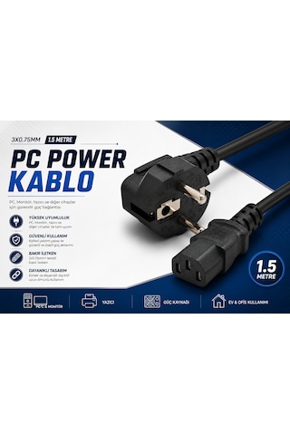 Pc Power Güç Kablosu 1.5 M Iec C13 3 0.75 Mm²