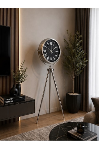 Krom Karbon 150 X 45 Cm Metal Tripod Ayaklı Saat Diğer