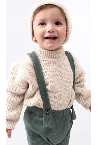 Bebicix Triko Kazak Oversize Esnek Salopet Bereli Unisex Bebek Takım Yesil