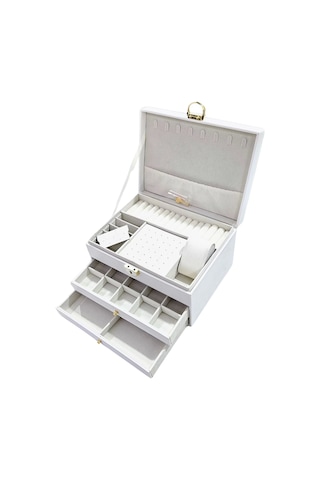 Lüks Anahtarlı Kapitoneli Deri Büyük Boy Takı, Seyahat Ve Mücevher Çantası,kutusu Beyaz 17x23 Cm Çok Renkli