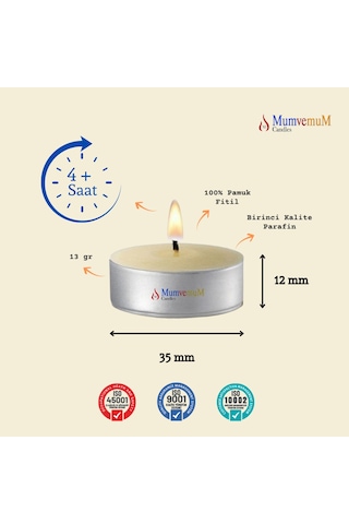 10'lu Yasemin Kokulu Tealight Mum Beyaz